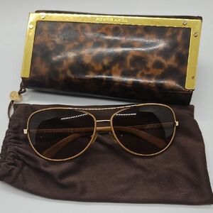Tory Burch Gold and Brown Sunglasses With Case